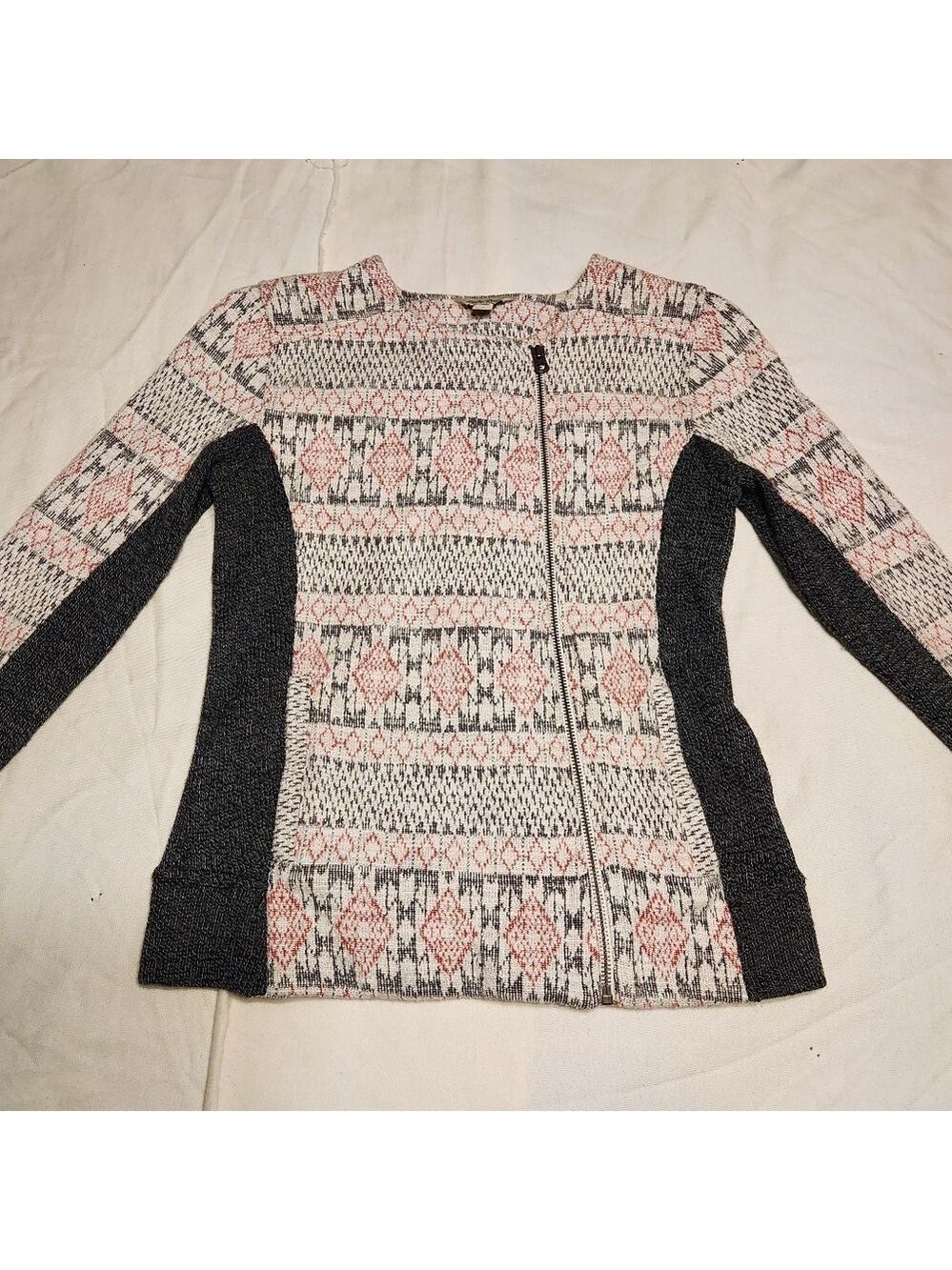 Lucky Brand Asymmetrical Zip Tribal Knit Sweater Jacket Small - Picture 7 of 12